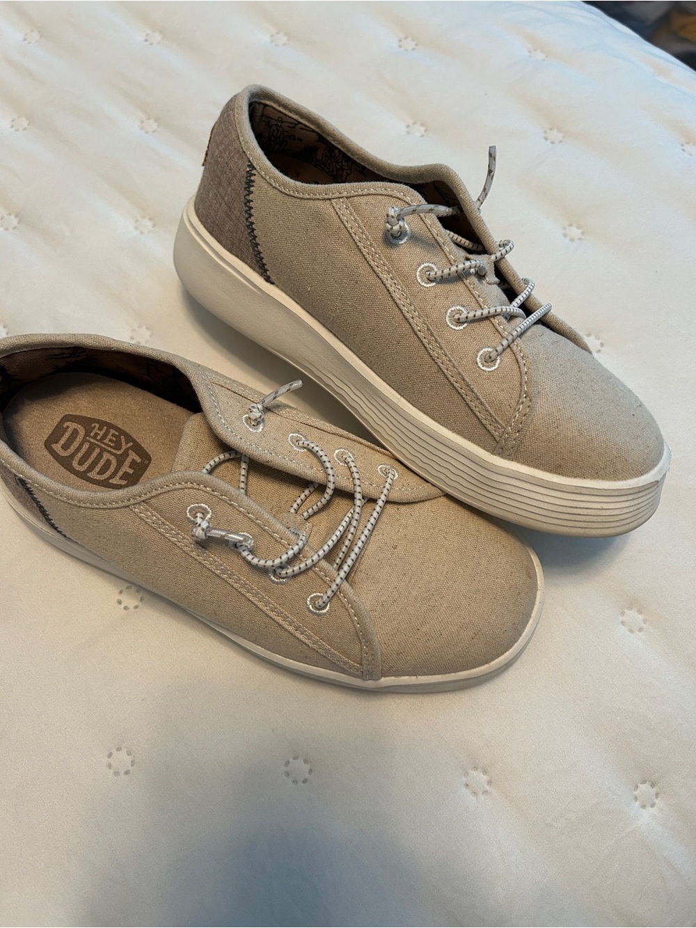 Hey Dude Kids Beige Canvas Slip-On Sneakers